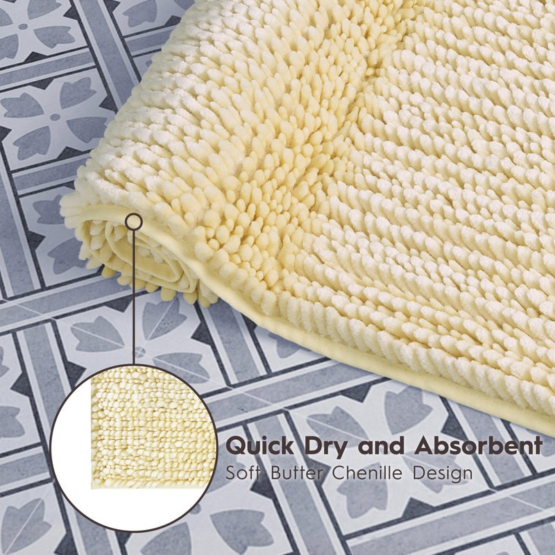 Laura Ashley Butter Chenille Bath Rug, Absorbent Shaggy Bathroom Mat, Non Slip Plush Carpet Rugs for Tub and Sink - (17" x 24") Yellow - Image 3